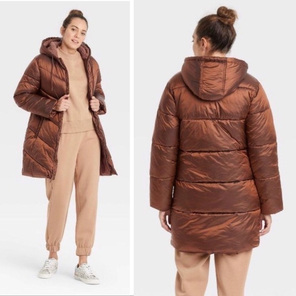 New! Quilted Puffer Nylon Sherpa Hooded Water Resistant Longline Jacket - Picture 1 of 14